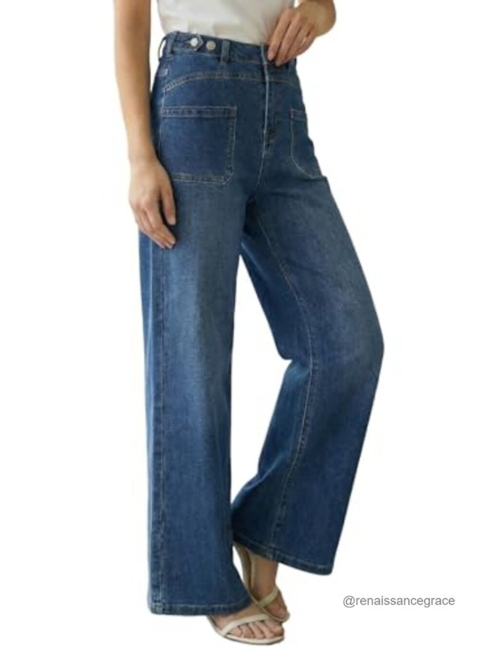 Women's Lyocell Blend Wide Leg Jeans Adjustable Waist High Rise Casual